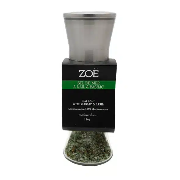 Zoe Olive Oil- 100g Basil and Garlic Sea Salt
